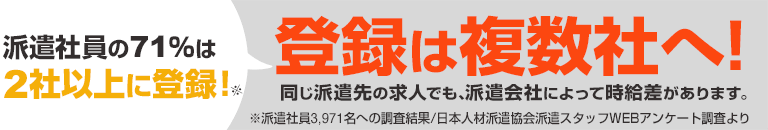 派遣社員の71%は2社以上に登録！登録は複数社へ！